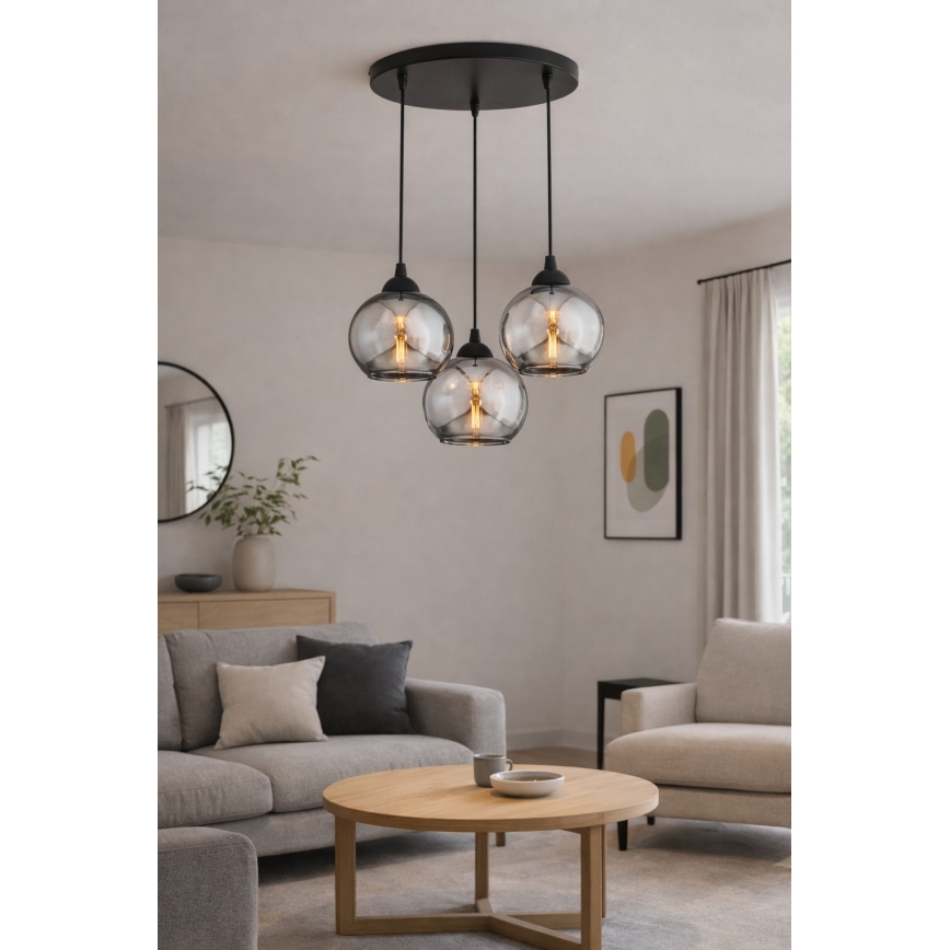 Brilagi - Lustre suspenso com cabo DIOR 3xE27/60W/230V preto/cinzento fumado