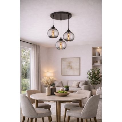 Brilagi - Lustre suspenso com cabo DIOR 3xE27/60W/230V preto/cinzento fumado