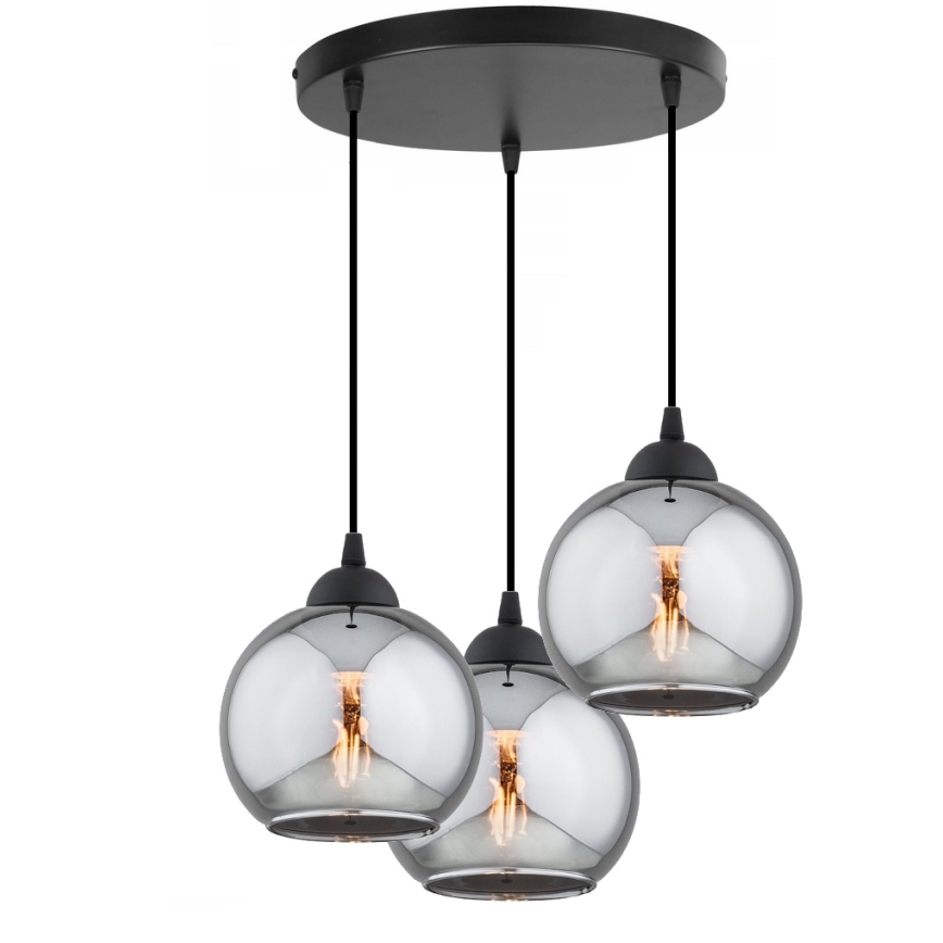 Brilagi - Lustre suspenso com cabo DIOR 3xE27/60W/230V preto/cinzento fumado