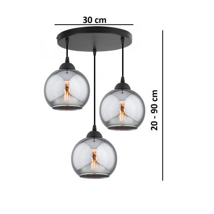 Brilagi - Lustre suspenso com cabo DIOR 3xE27/60W/230V preto/cinzento fumado