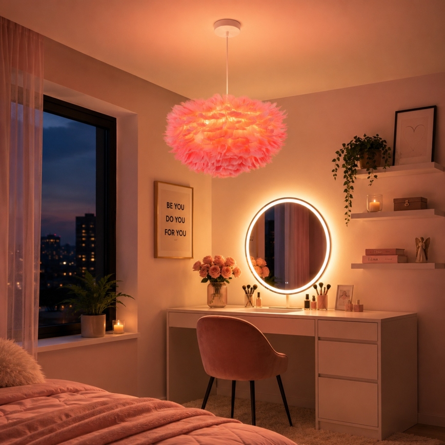 BRILAGI - Lustre suspenso com cabo FEATHER 3xE27/40W/230V Ø 50 cm rosa