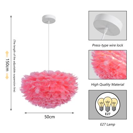 BRILAGI - Lustre suspenso com cabo FEATHER 3xE27/40W/230V Ø 50 cm rosa