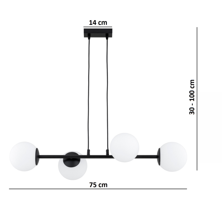 Brilagi - Lustre suspenso com cabo MILO 4xE27/60W/230V preto