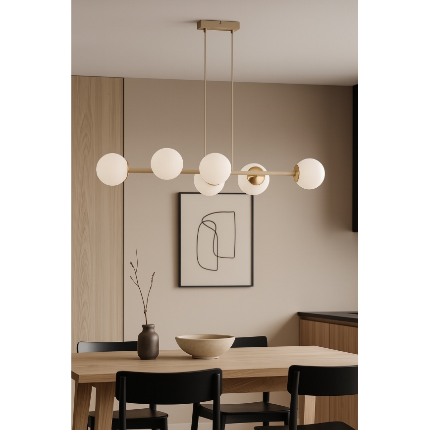 Brilagi - Lustre suspenso com cabo MILO ECRU 6xE27/60W/230V bege/dourado