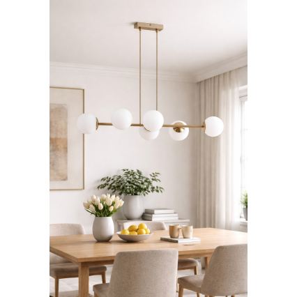 Brilagi - Lustre suspenso com cabo MILO ECRU 6xE27/60W/230V bege/dourado