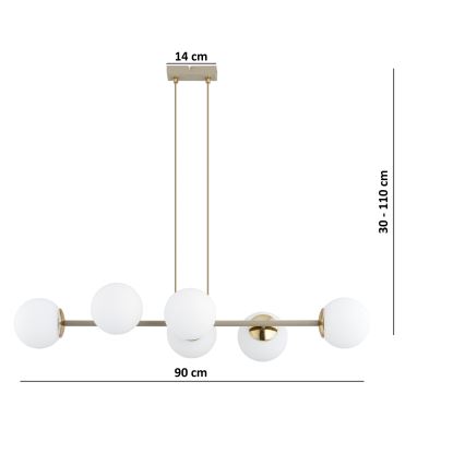 Brilagi - Lustre suspenso com cabo MILO ECRU 6xE27/60W/230V bege/dourado