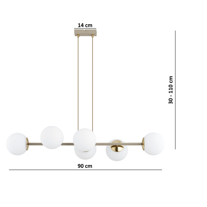 Brilagi - Lustre suspenso com cabo MILO ECRU 6xE27/60W/230V bege/dourado