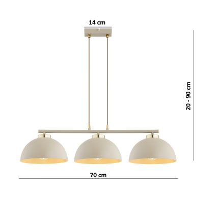 Brilagi - Lustre suspenso com cabo MOON 3xE27/60W/230V bege/dourado