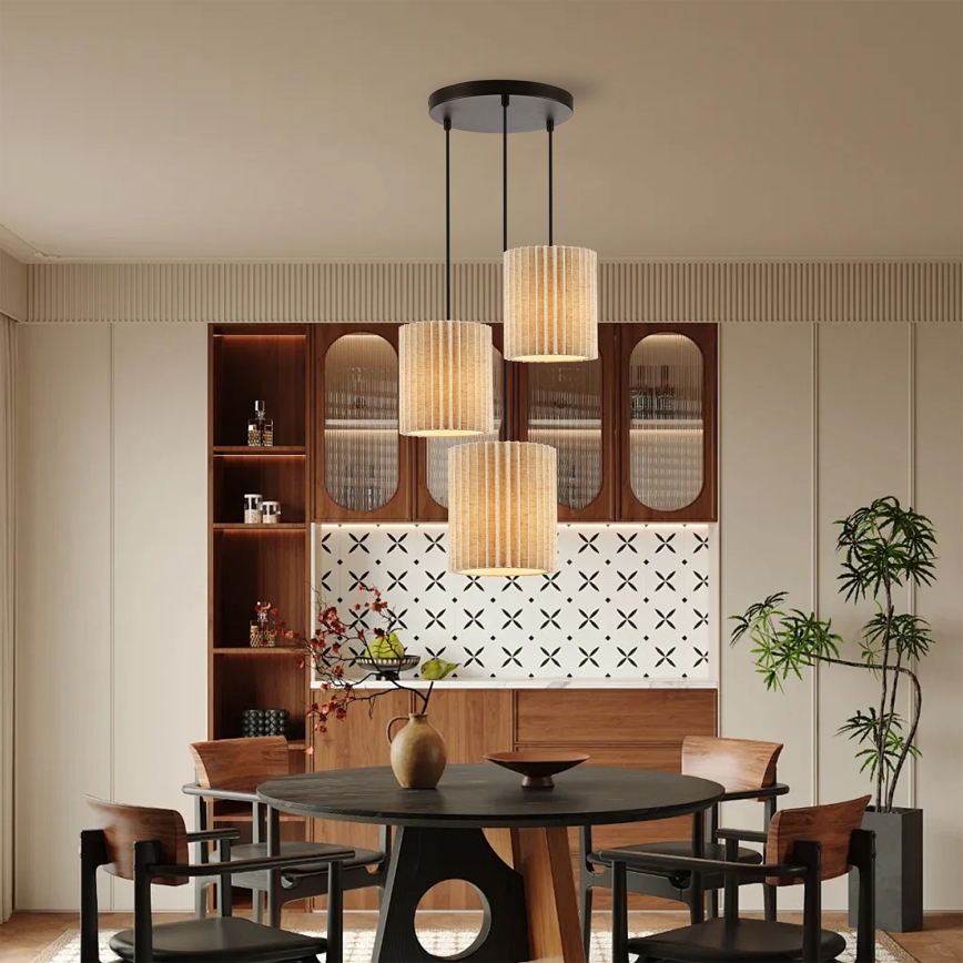 Brilagi - Lustre suspenso com cabo NORDIC WAVE 3xE27/15W/230V Ø 38 cm linho/preto