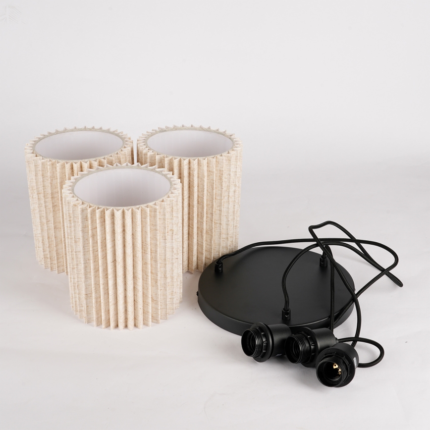 Brilagi - Lustre suspenso com cabo NORDIC WAVE 3xE27/15W/230V Ø 38 cm linho/preto