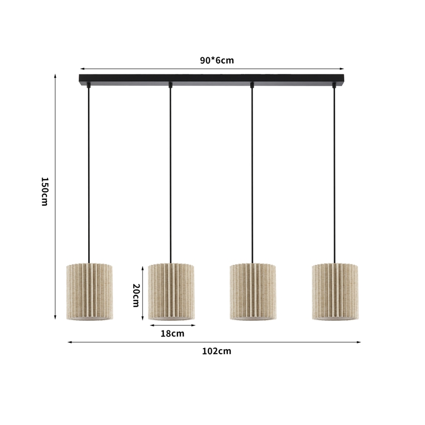 Brilagi - Lustre suspenso com cabo NORDIC WAVE 4xE27/15W/230V linho/preto