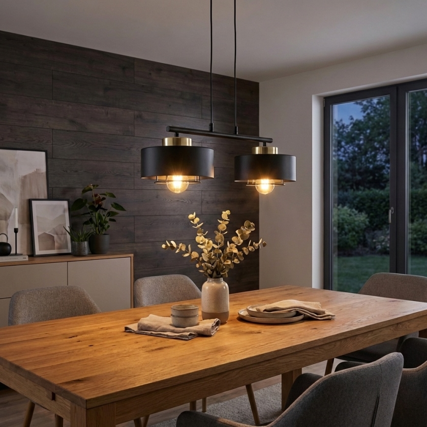 Brilagi - Lustre suspenso com cabo SPRING 2xE27/60W/230V preto/dourado