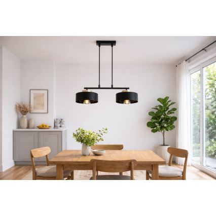 Brilagi - Lustre suspenso com cabo SPRING 2xE27/60W/230V preto/dourado