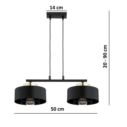 Brilagi - Lustre suspenso com cabo SPRING 2xE27/60W/230V preto/dourado