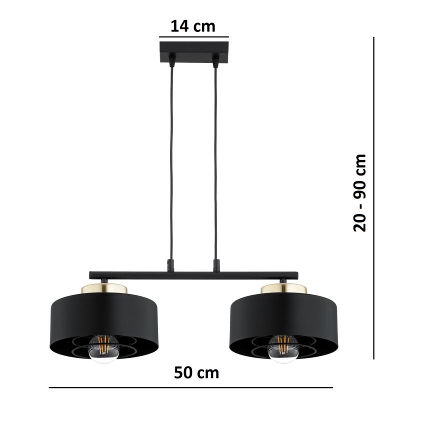 Brilagi - Lustre suspenso com cabo SPRING 2xE27/60W/230V preto/dourado
