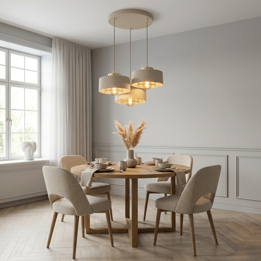 Brilagi - Lustre suspenso com cabo SPRING 3xE27/60W/230V bege/dourado