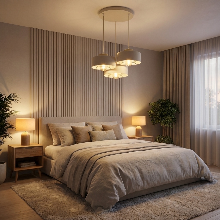 Brilagi - Lustre suspenso com cabo SPRING 3xE27/60W/230V bege/dourado
