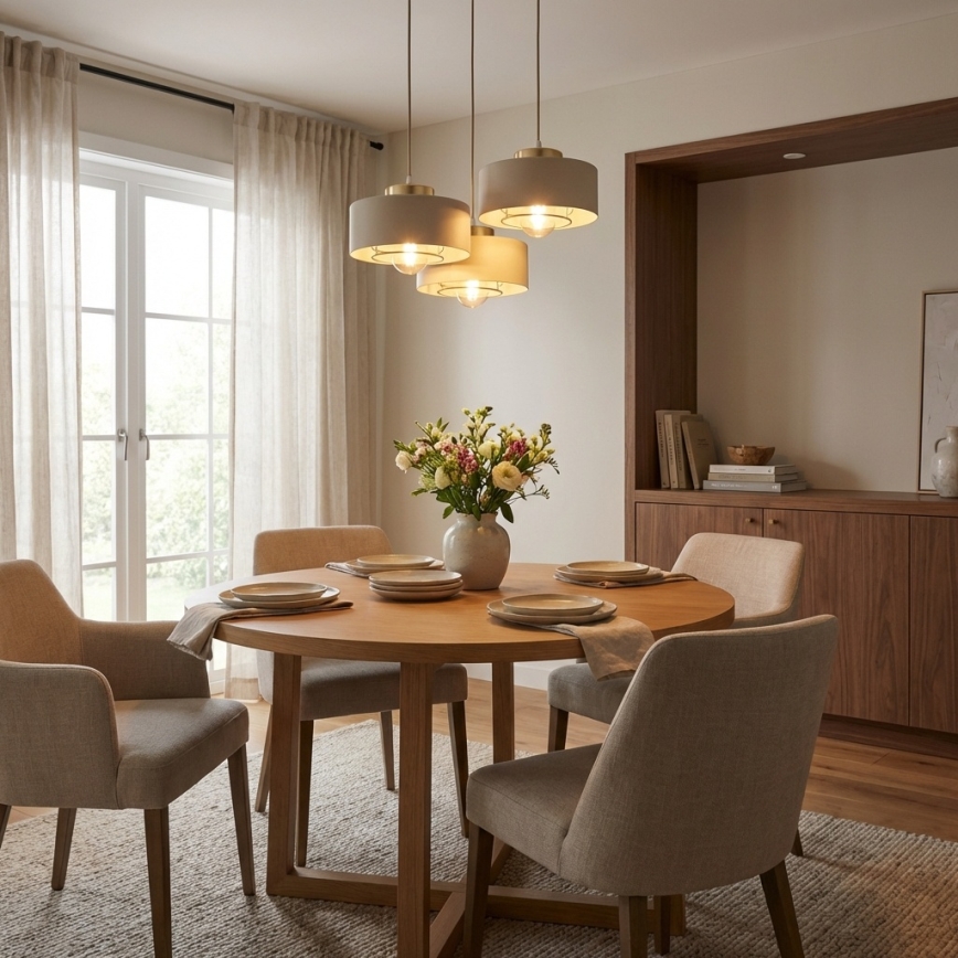 Brilagi - Lustre suspenso com cabo SPRING 3xE27/60W/230V bege/dourado