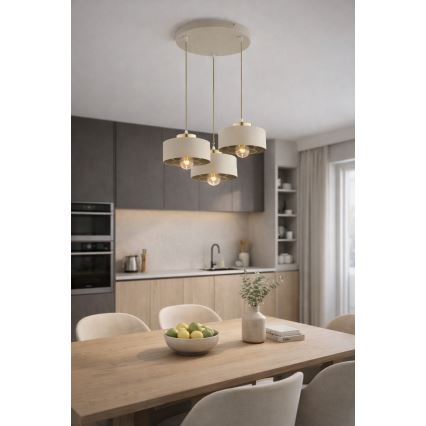 Brilagi - Lustre suspenso com cabo SPRING 3xE27/60W/230V bege/dourado