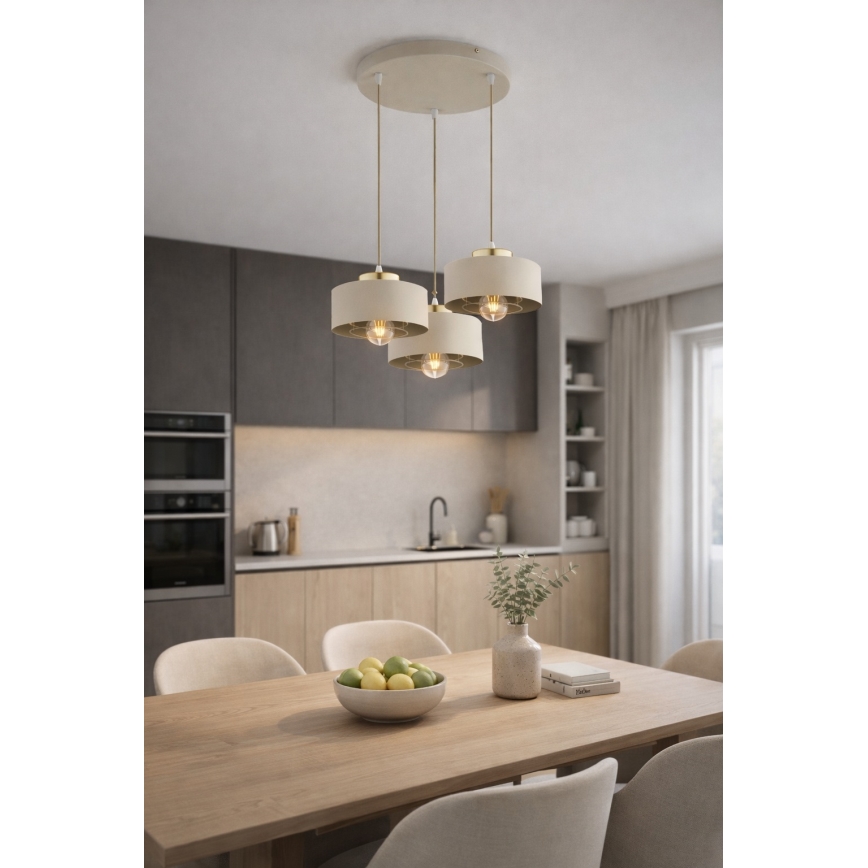 Brilagi - Lustre suspenso com cabo SPRING 3xE27/60W/230V bege/dourado