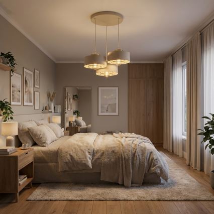 Brilagi - Lustre suspenso com cabo SPRING 3xE27/60W/230V bege/dourado