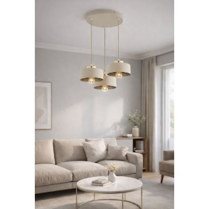 Brilagi - Lustre suspenso com cabo SPRING 3xE27/60W/230V bege/dourado