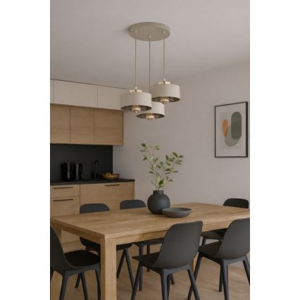 Brilagi - Lustre suspenso com cabo SPRING 3xE27/60W/230V bege/dourado