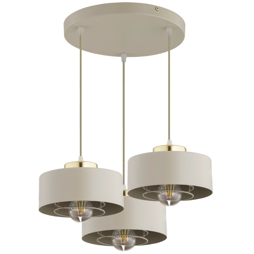 Brilagi - Lustre suspenso com cabo SPRING 3xE27/60W/230V bege/dourado
