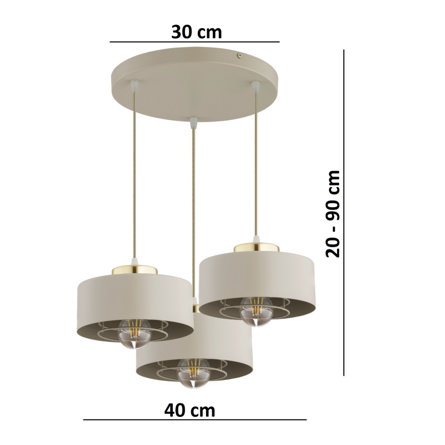 Brilagi - Lustre suspenso com cabo SPRING 3xE27/60W/230V bege/dourado