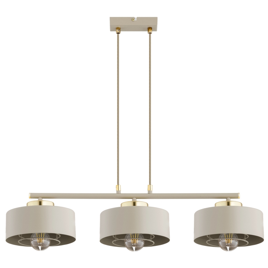 Brilagi - Lustre suspenso com cabo SPRING 3xE27/60W/230V bege/dourado