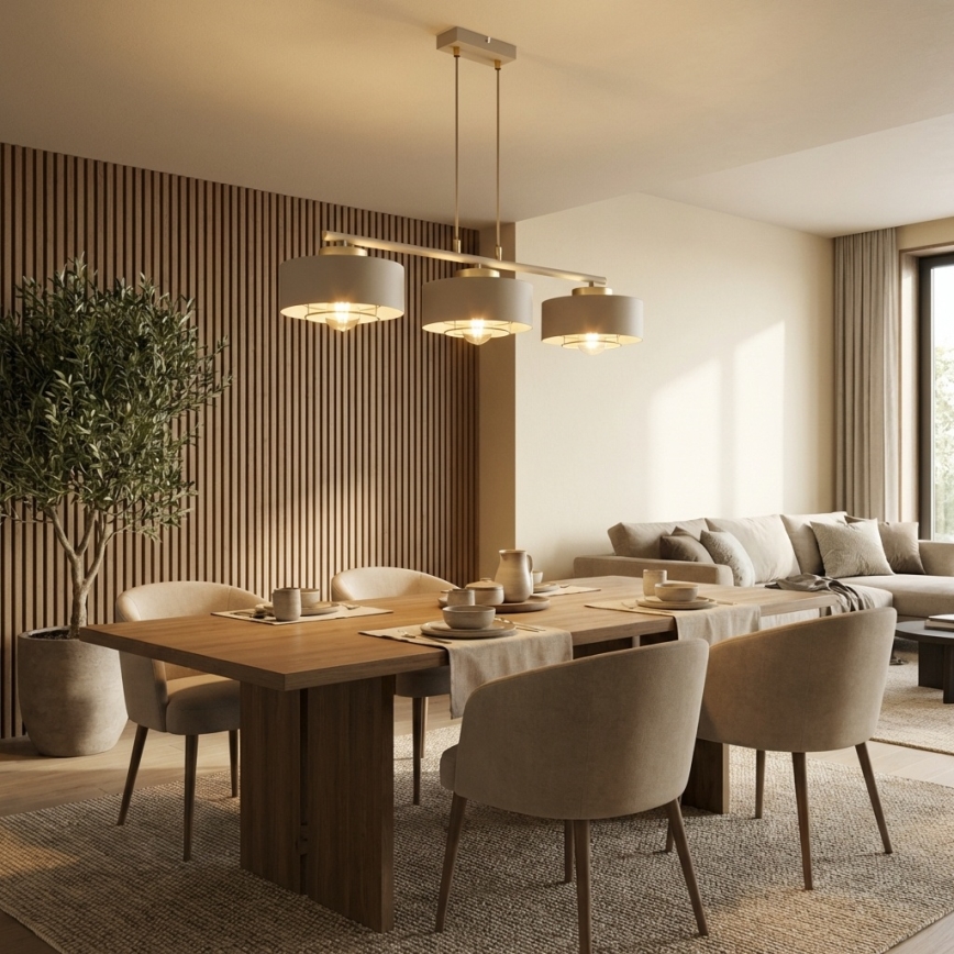 Brilagi - Lustre suspenso com cabo SPRING 3xE27/60W/230V bege/dourado