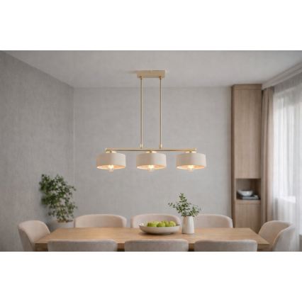 Brilagi - Lustre suspenso com cabo SPRING 3xE27/60W/230V bege/dourado