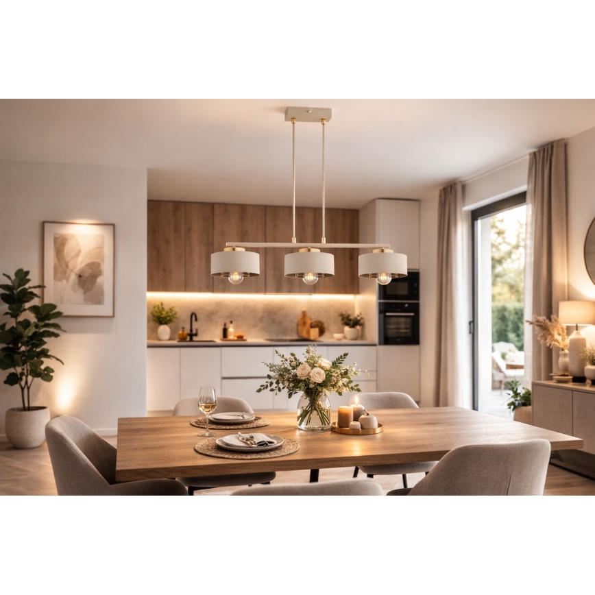 Brilagi - Lustre suspenso com cabo SPRING 3xE27/60W/230V bege/dourado