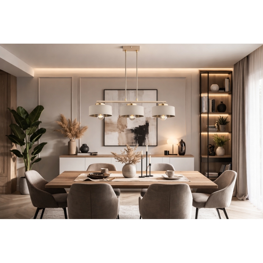 Brilagi - Lustre suspenso com cabo SPRING 3xE27/60W/230V bege/dourado