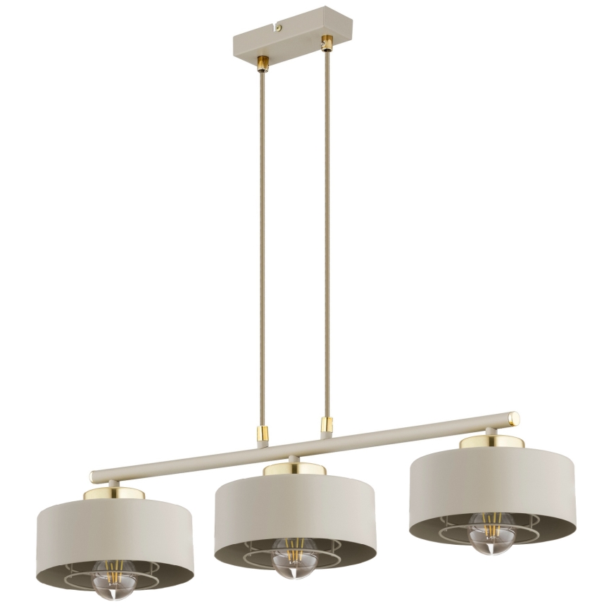 Brilagi - Lustre suspenso com cabo SPRING 3xE27/60W/230V bege/dourado