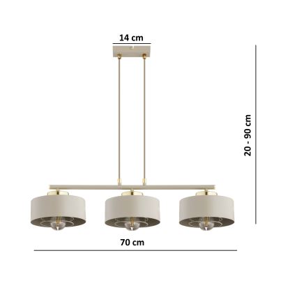 Brilagi - Lustre suspenso com cabo SPRING 3xE27/60W/230V bege/dourado