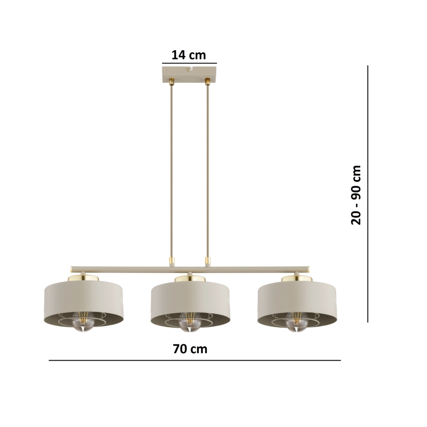 Brilagi - Lustre suspenso com cabo SPRING 3xE27/60W/230V bege/dourado