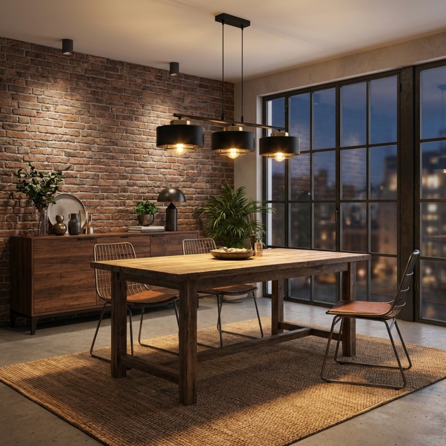 Brilagi - Lustre suspenso com cabo SPRING 3xE27/60W/230V preto/dourado
