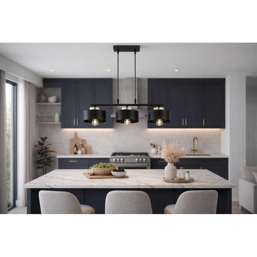 Brilagi - Lustre suspenso com cabo SPRING 3xE27/60W/230V preto/dourado