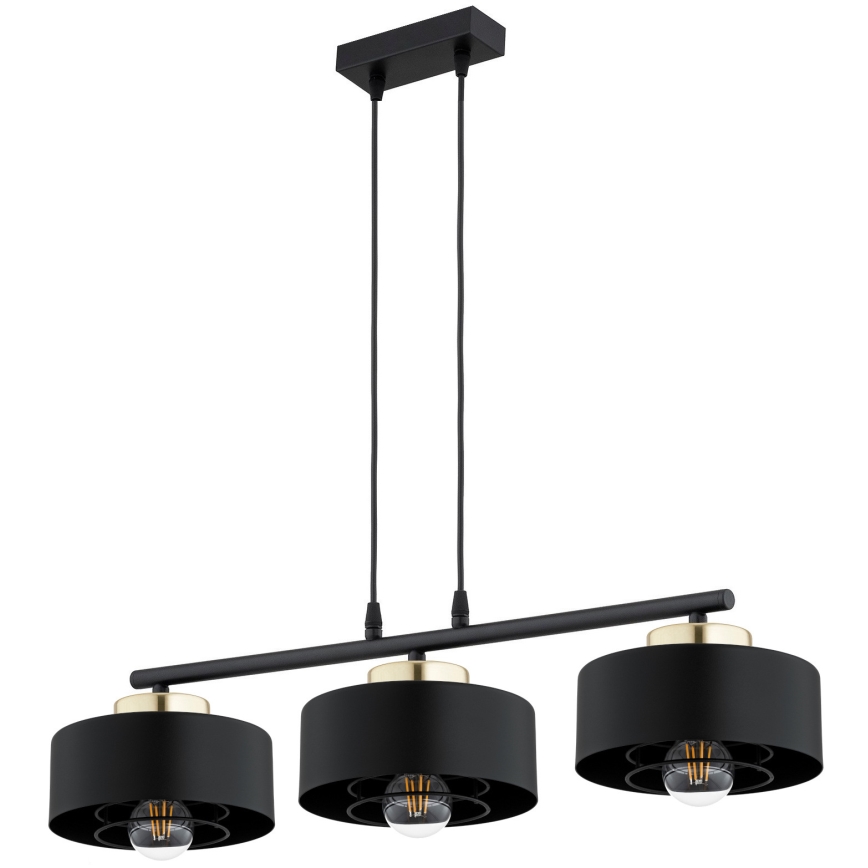Brilagi - Lustre suspenso com cabo SPRING 3xE27/60W/230V preto/dourado