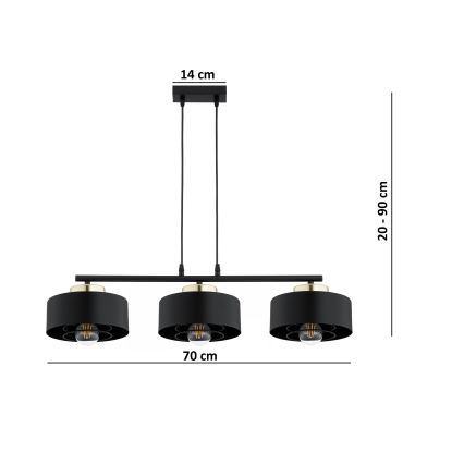 Brilagi - Lustre suspenso com cabo SPRING 3xE27/60W/230V preto/dourado