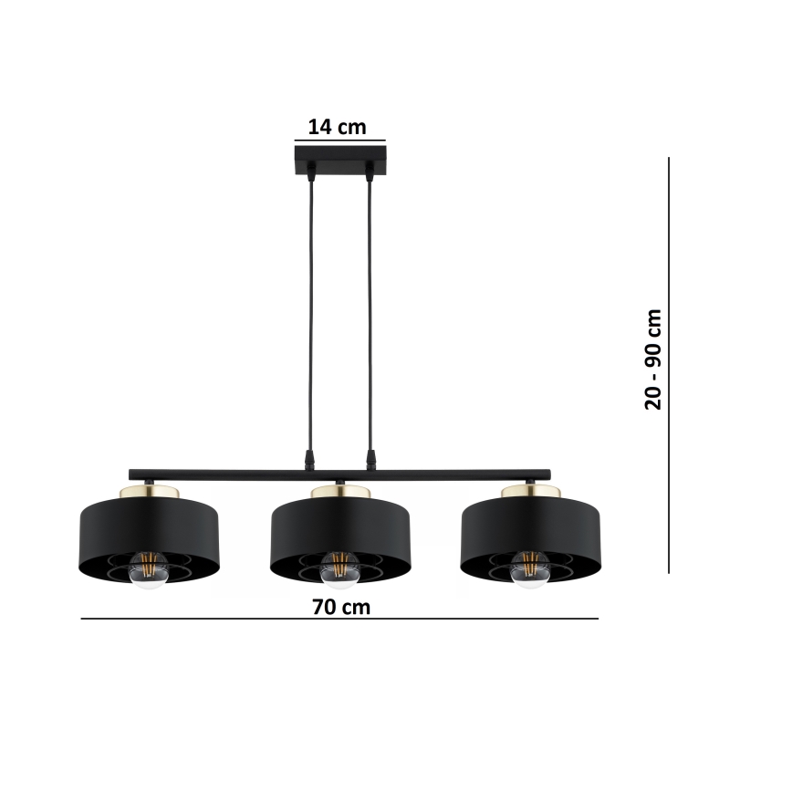 Brilagi - Lustre suspenso com cabo SPRING 3xE27/60W/230V preto/dourado