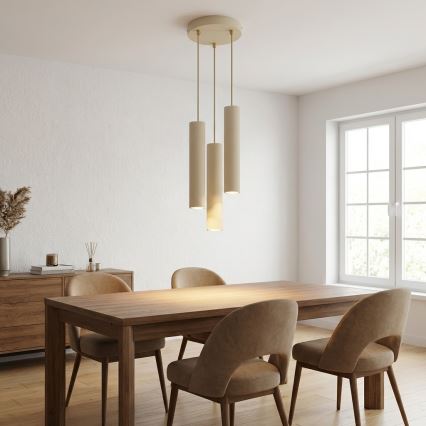 Brilagi - Lustre suspenso com cabo TUBE 3xGU10/15W/230V bege/dourado