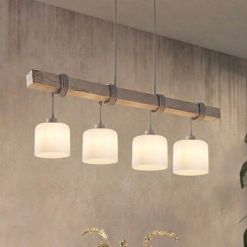 BRILAGI - Lustre suspenso com cabo WOOD GLASS 4xE27/60W/230V pinho/cinzento/branco