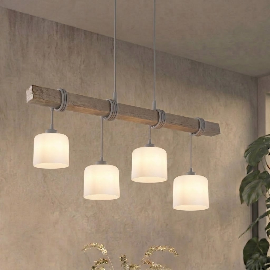 BRILAGI - Lustre suspenso com cabo WOOD GLASS 4xE27/60W/230V pinho/cinzento/branco