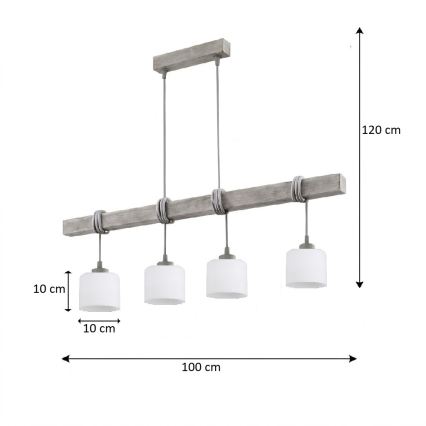 BRILAGI - Lustre suspenso com cabo WOOD GLASS 4xE27/60W/230V pinho/cinzento/branco