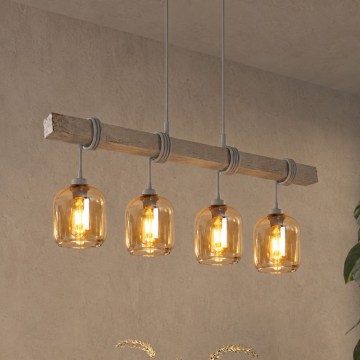 BRILAGI - Lustre suspenso com cabo WOOD GLASS 4xE27/60W/230V pinho/cinzento/castanho fumado