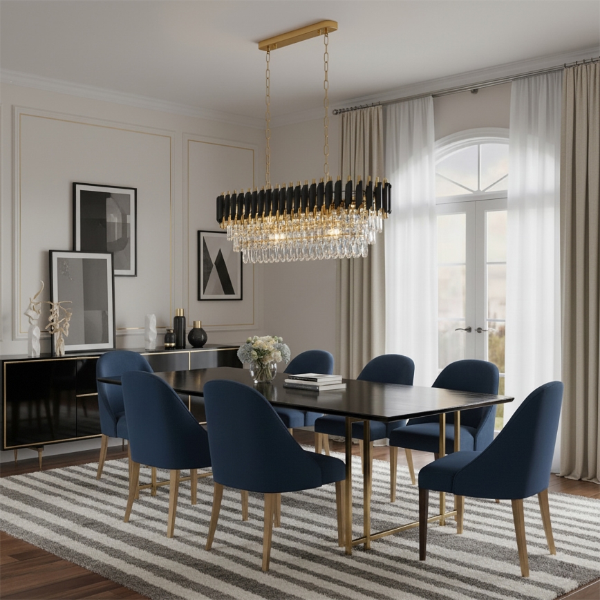 Brilagi - Lustre suspenso com corrente ECLIPSE 10xE14/10W/230V 78 x 28 cm preto/dourado