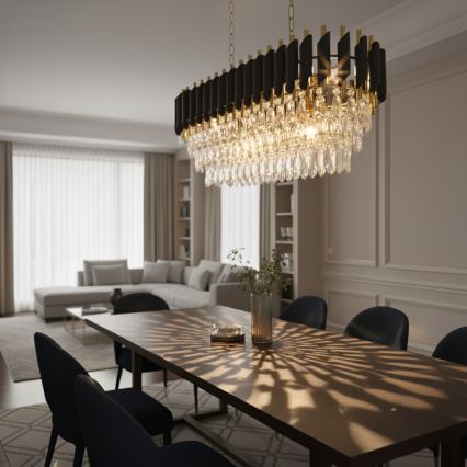 Brilagi - Lustre suspenso com corrente ECLIPSE 10xE14/10W/230V 78 x 28 cm preto/dourado