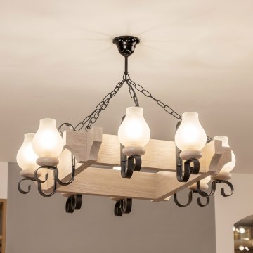 Brilagi - Lustre suspenso com corrente QUEEN 8xE14/40W/230V, acabamento carvalho